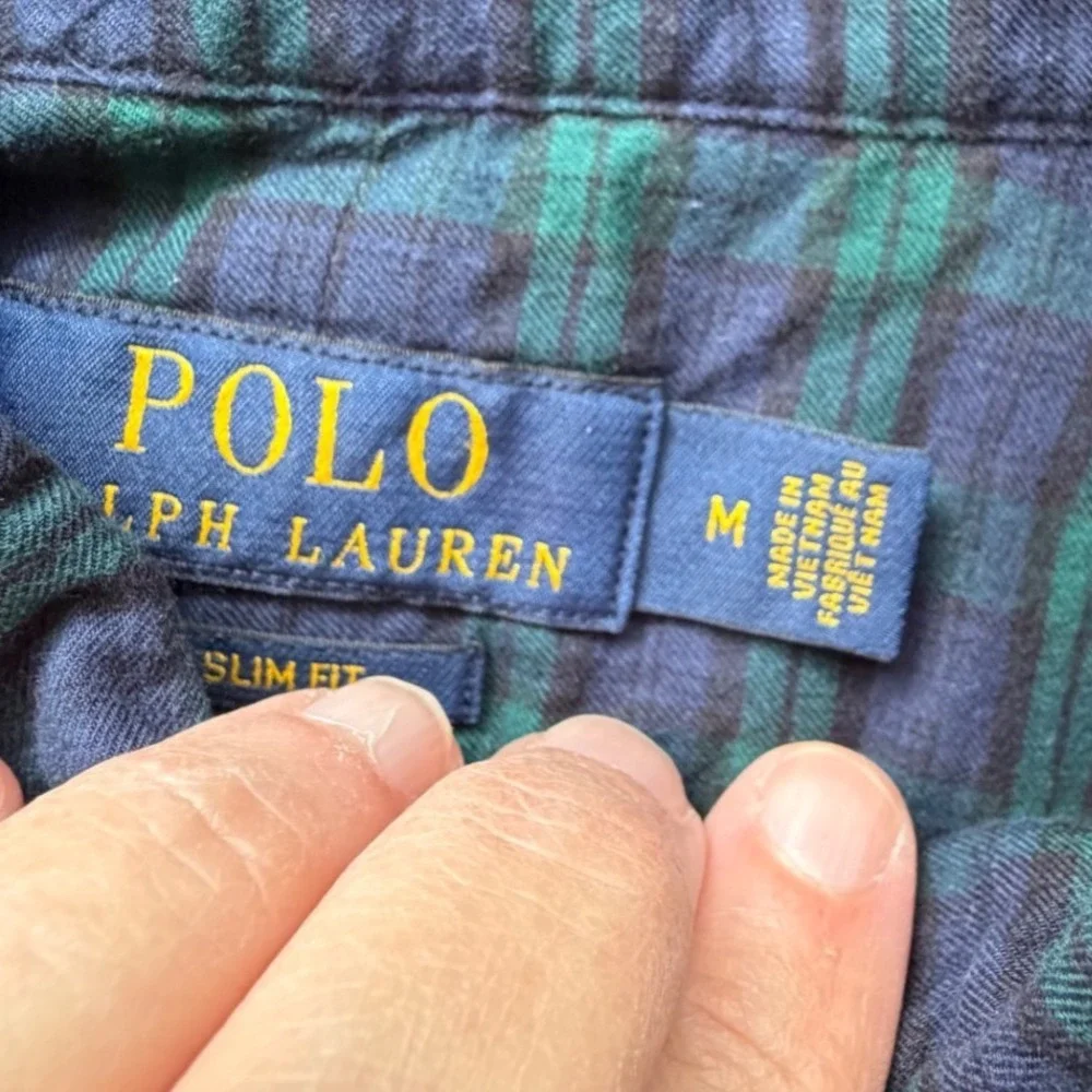 Ralph Lauren Blackwatch Plaid Shirt Mens M Slim‎ Fit Green Blue Preppy Outdoors